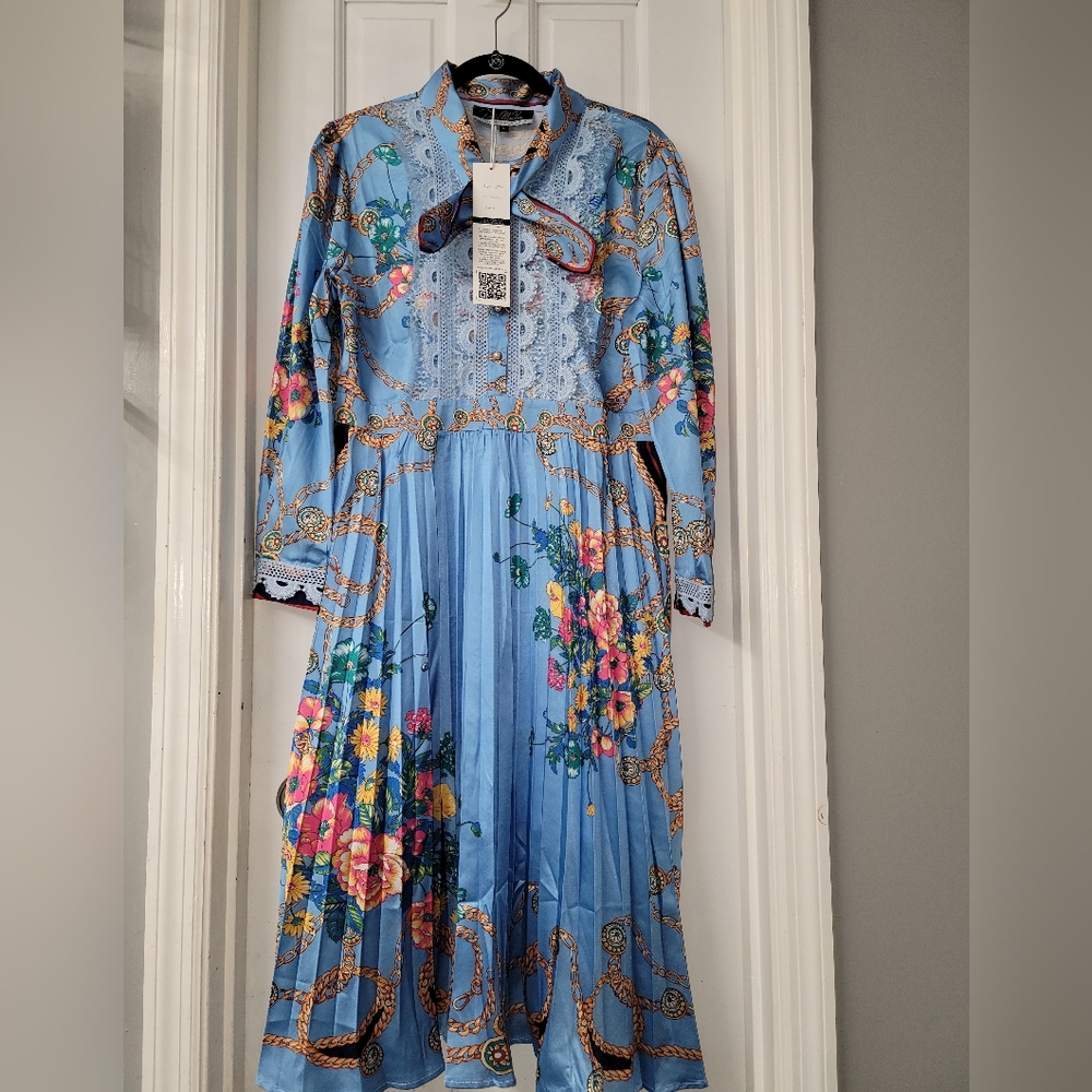 Dalia Macphee Floral Long Sleeve Dress - Blue